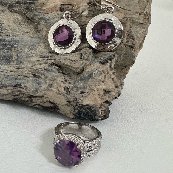 Purple Cocktail Ring & Earring Set - Picture 1 of 5